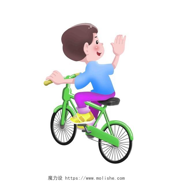 自行车卡通人物骑车打招呼PNG素材自行车骑自行车